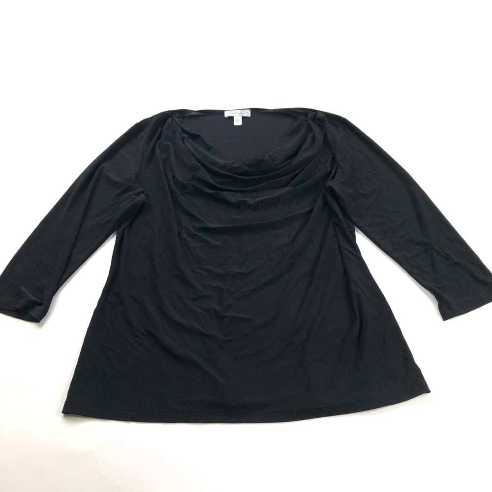 Dress Barn XL Ruched Ruffle Neck Womens Polyester Stretch Pullover Blouse Black